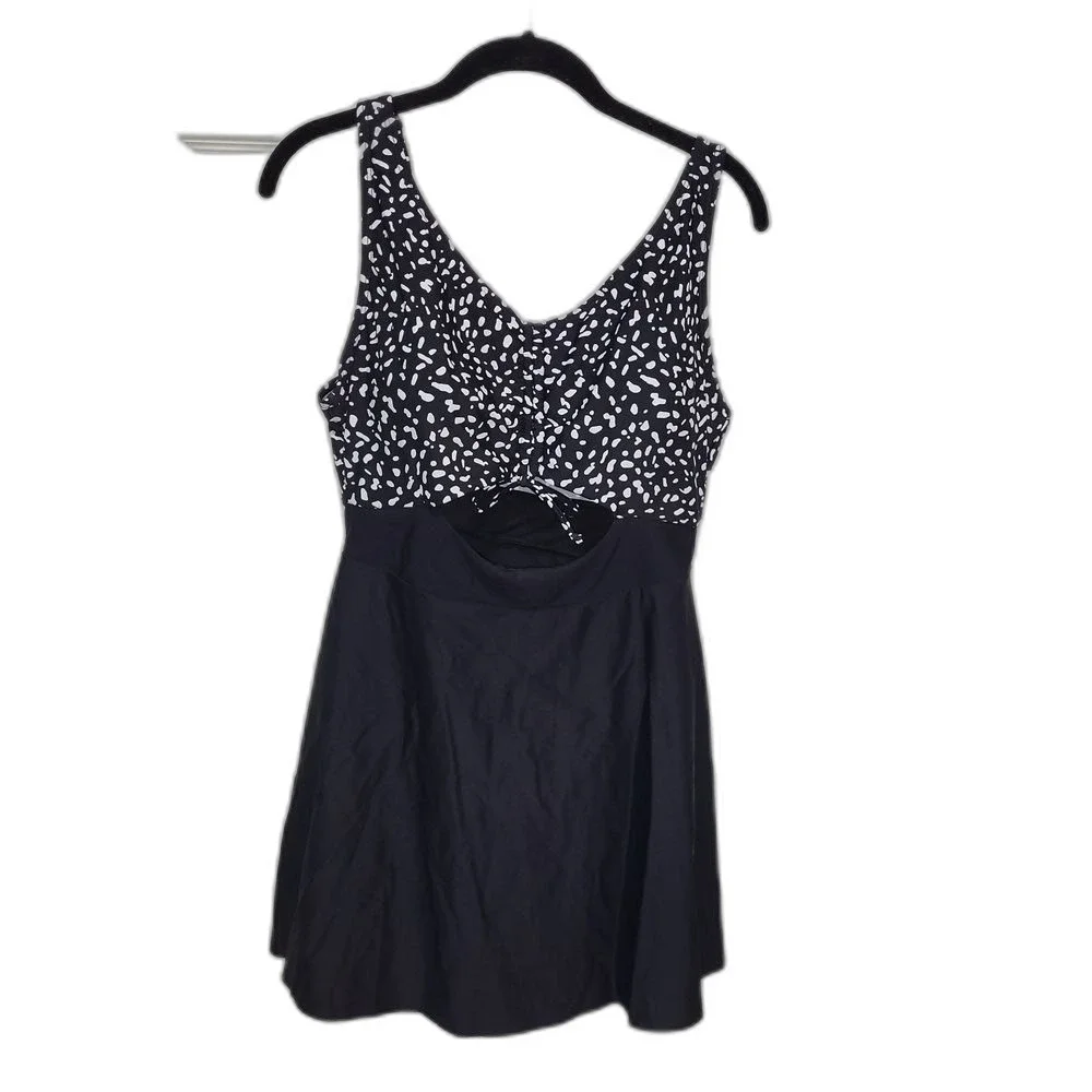 Black and White Patterned Swim Dress Top